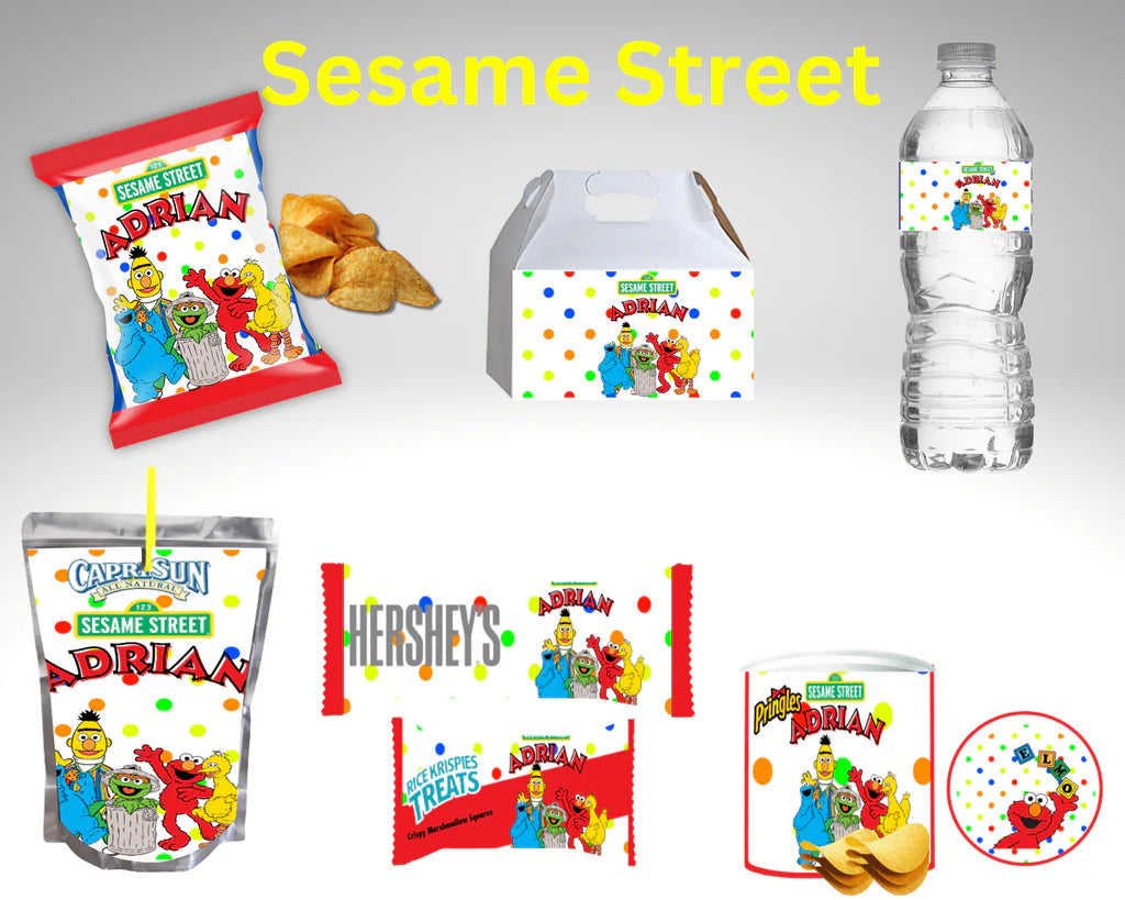 Sesame Street Bundle Party Favor Canva Design & Templates (7 editable designs and templates)