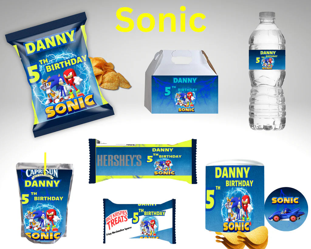 Sonic Bundle Party Favor Canva Design & Templates (7 editable designs and templates)